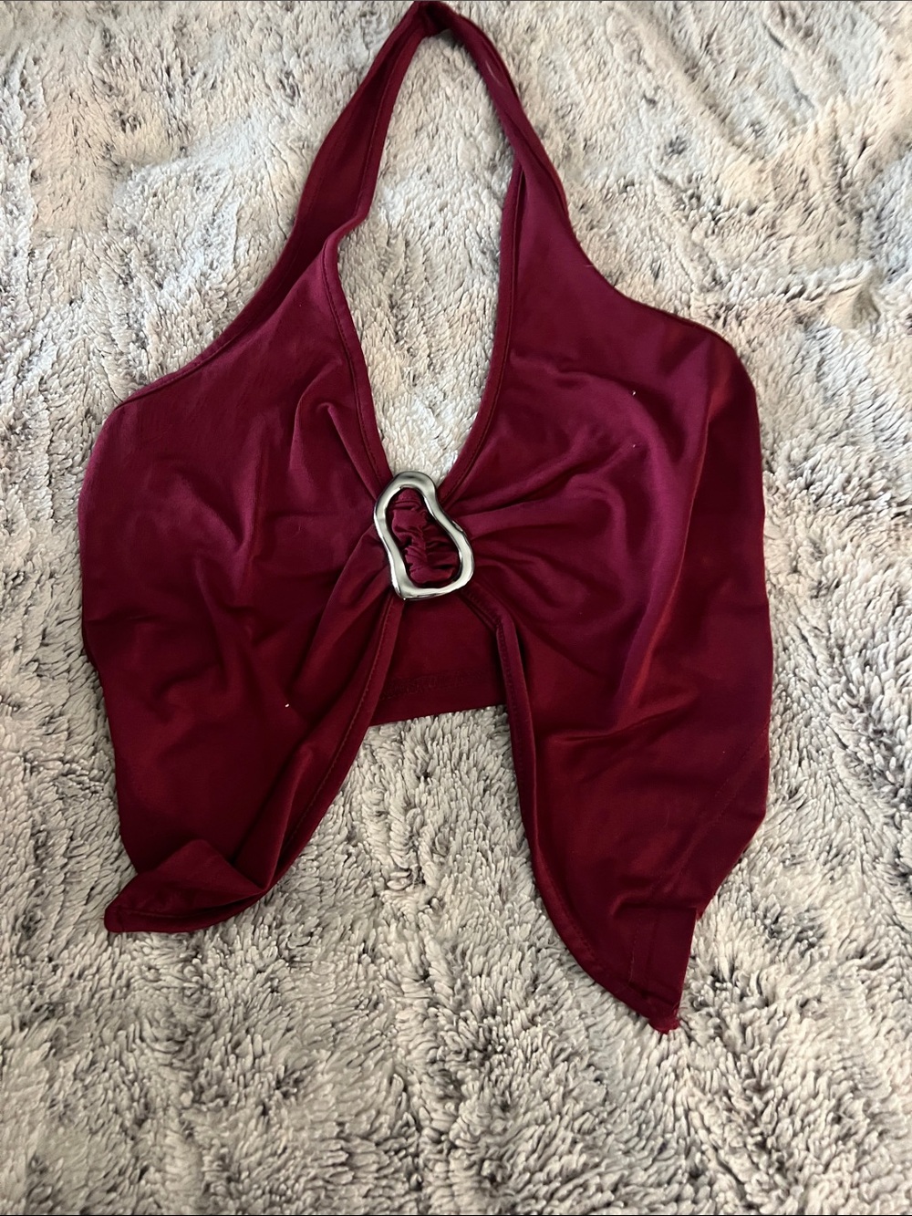 5/$10 item Women's Halter Top with Heart Ring Detail - Burgundy